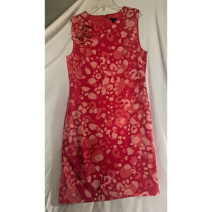 Ann Taylor Pink Dot Abstract Dress Silk lined 3D Floral Brooch Size 8 preppy